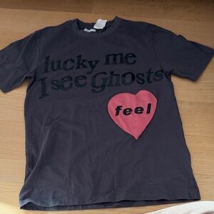 Gray Graphic T-Shirt with Pink Heart